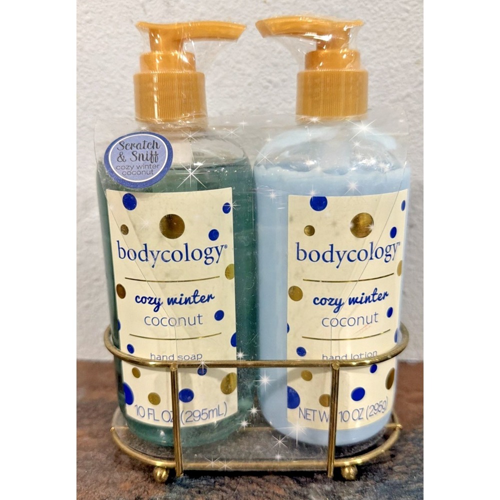 Bodycology Cozy Winter Coconut Hand Soap & Lotion Gift Set w/ Metal Caddy New